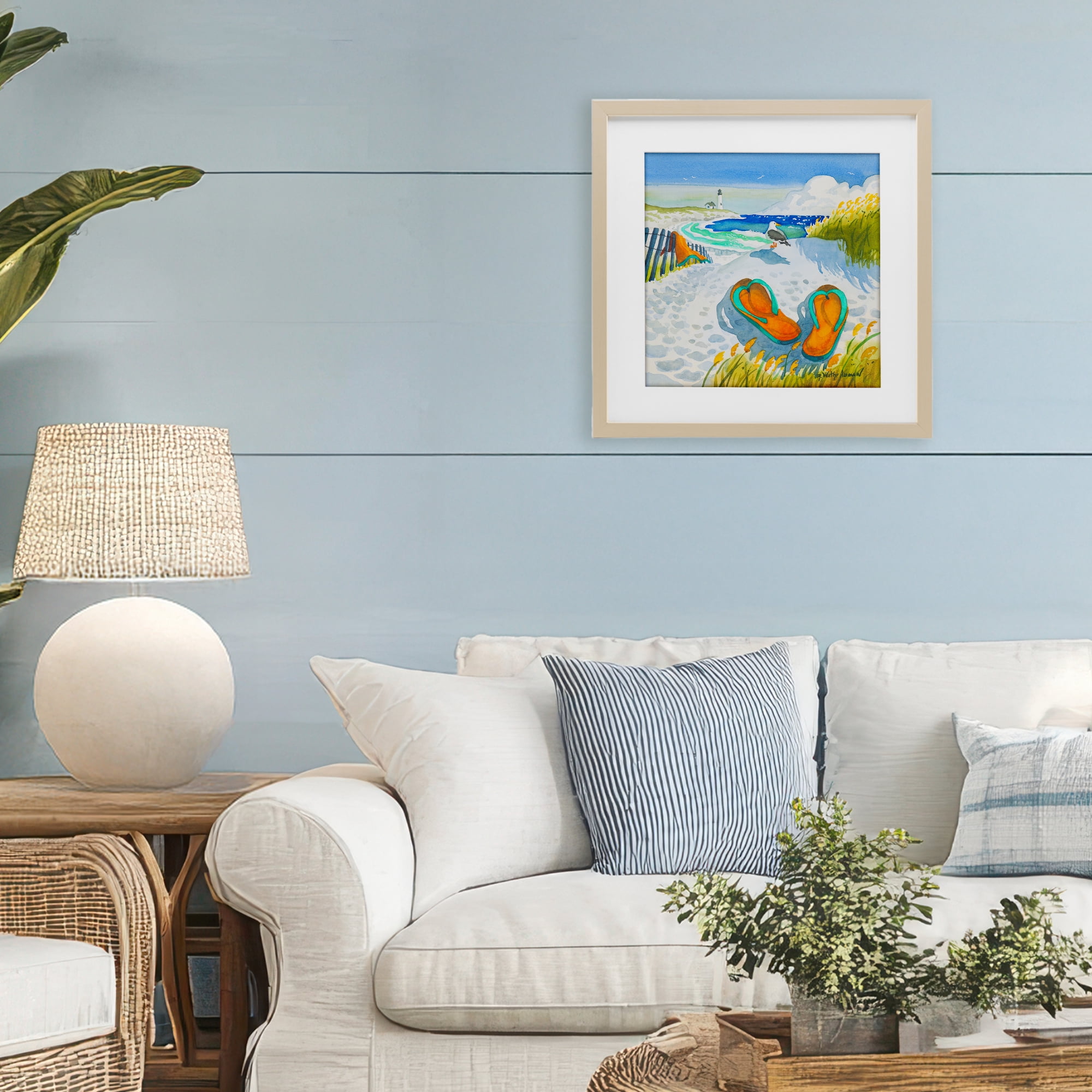 Stupell Industries Seagull & Flip Flops Birch Framed Print Under Glass, design by Robin Altman