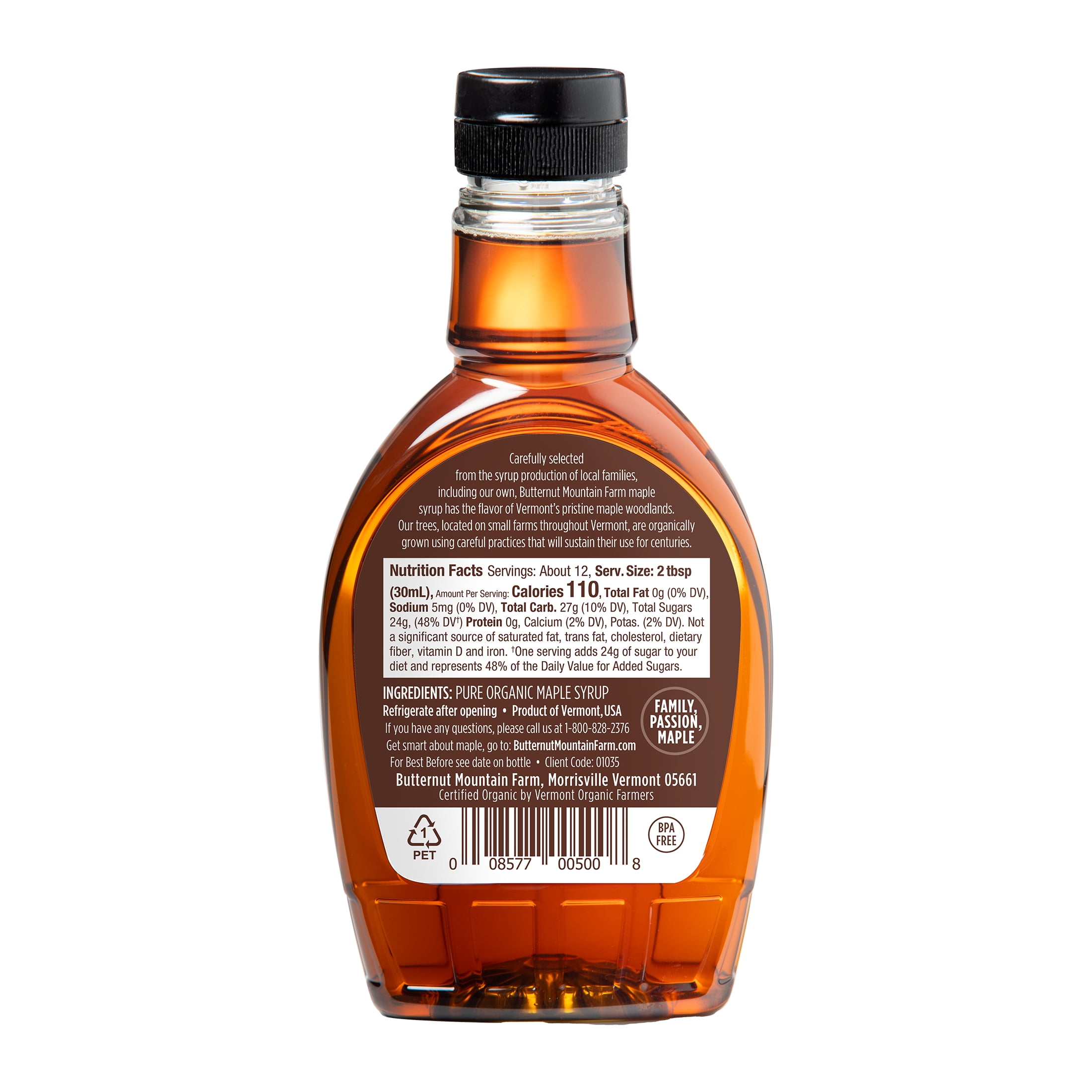 Butternut Mountain Farm Organic Pure Maple Syrup Grade A, Amber Rich PET Bottle
