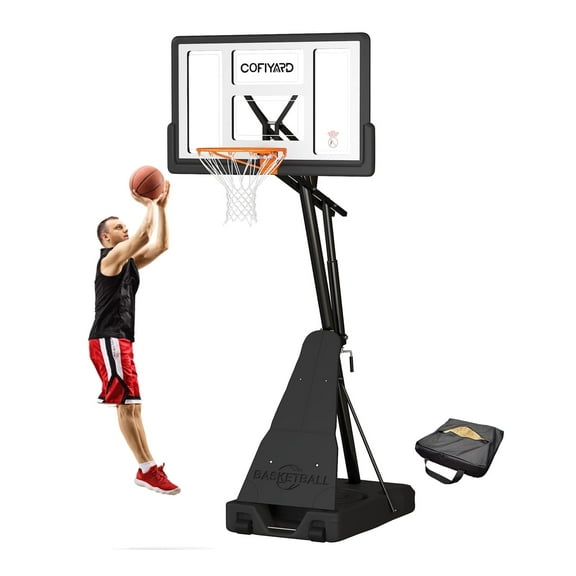 Cofiyard Portable Basketball Hoop, 44" Shatter-Proof Polycarbonate Backboard, 5.25-10FT Height Adjustable with Portable Wheels for Youth and Adults