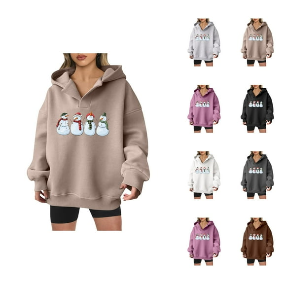Cute Snowman Christmas Hoodies for Women 2025 Long Sleeve Holiday Graphic Hooded Sweatshirt Pullover Tops