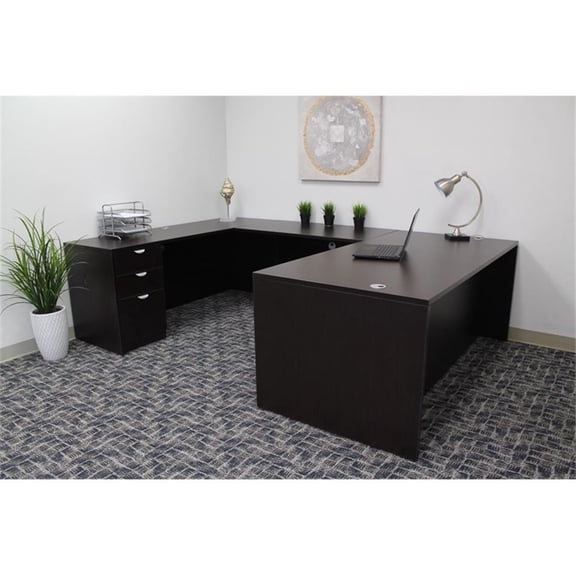 Boss Offie Products 66" U-Shape Desk with 2 File Pedestals in Mocha