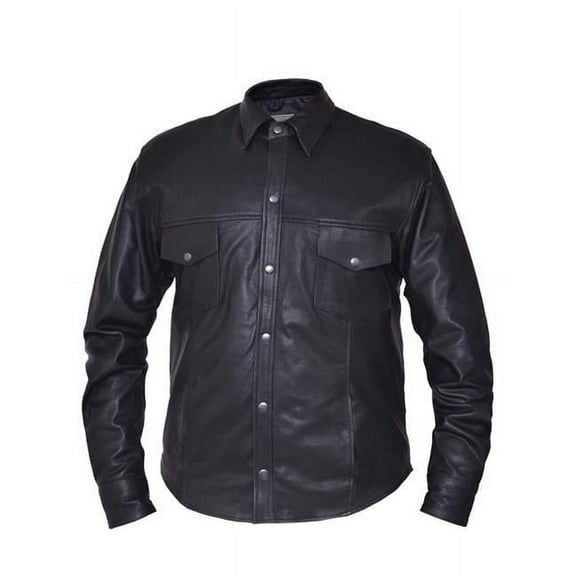 Premium Leather Motorcycle Shirt Jacket for Men, Black - Medium