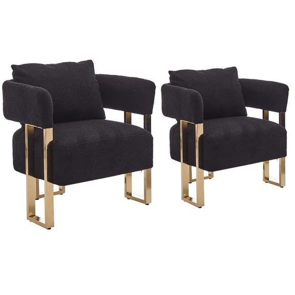 YISHENG Velvet Barrel Accent Chairs Set of 2, Upholstered Living Room Side Chairs with Gold Metal Legs, Modern Armchairs for Bedroom, Lounge or Office