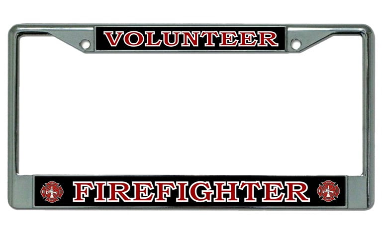 Volunteer Firefighter Black Heavy Duty Metal License Plate Frame