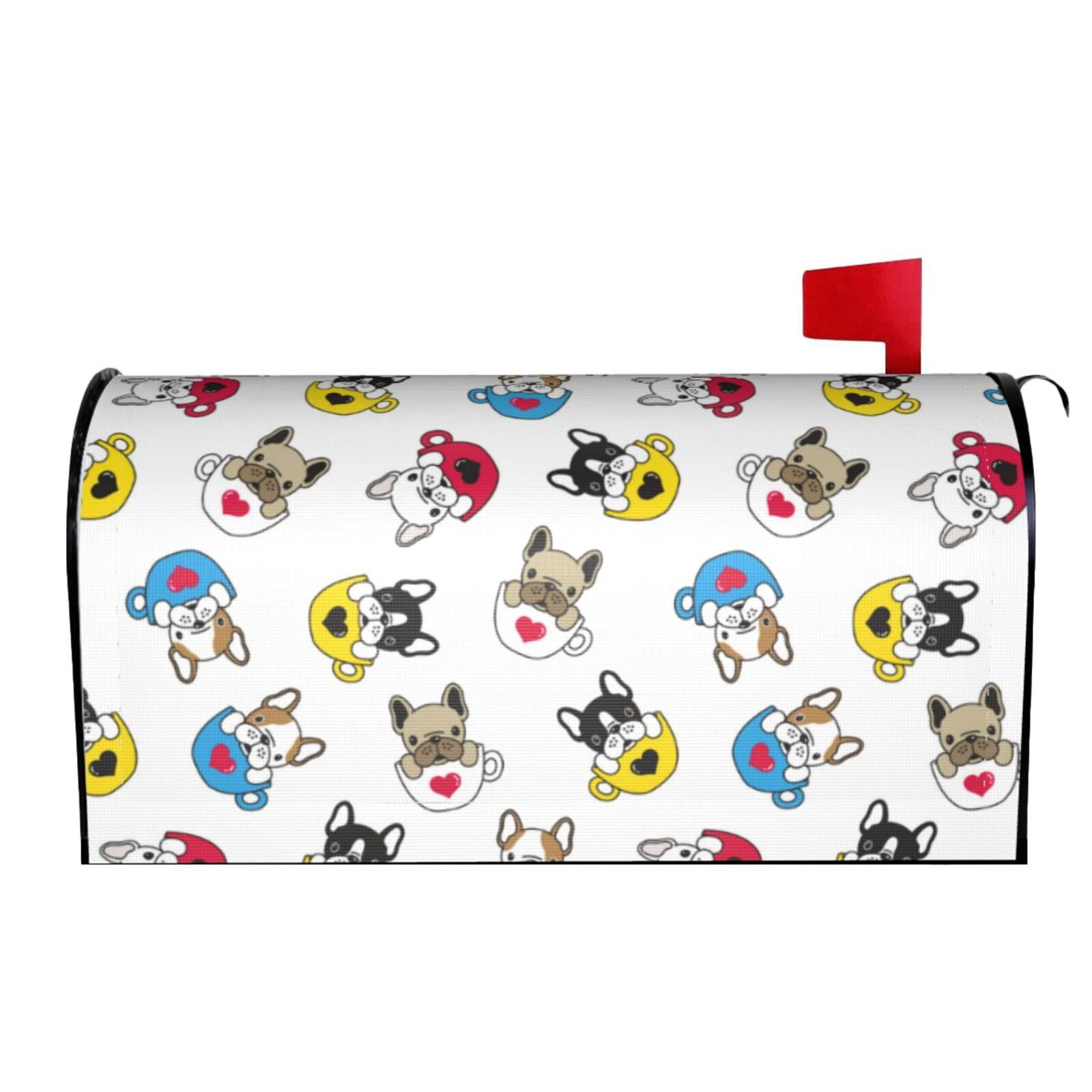 Xecao French Bulldog With Coffee Cup for Mailbox Cover with Magnetic Strips, Waterproof and Sunscreen, Adds a Decorative Touch to Your Garden Yard.