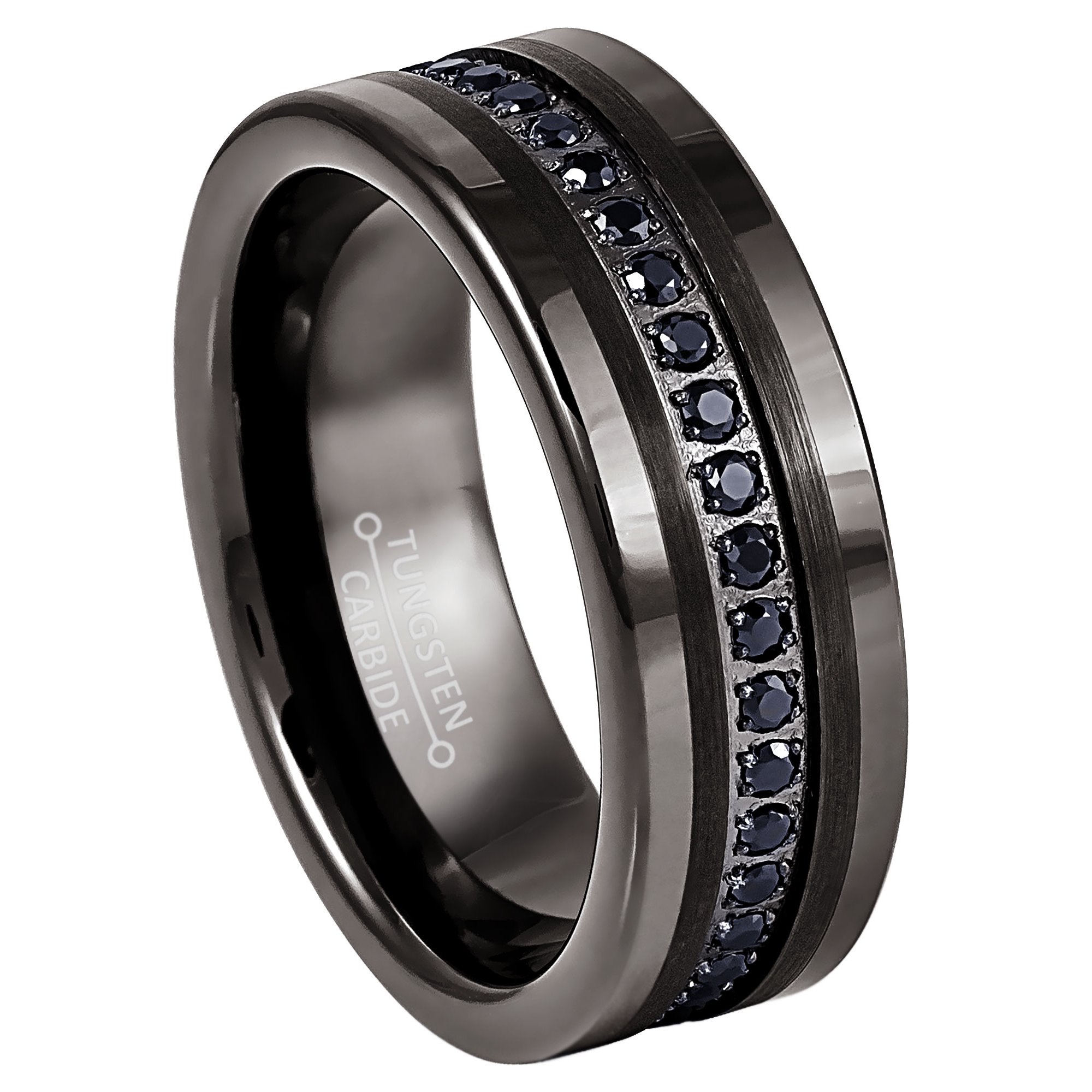 Jewelry Avalanche Mens Black CZ Eternity Tungsten Wedding Ring, Gunmetal(dark-gray) Anniversary Band 8mm