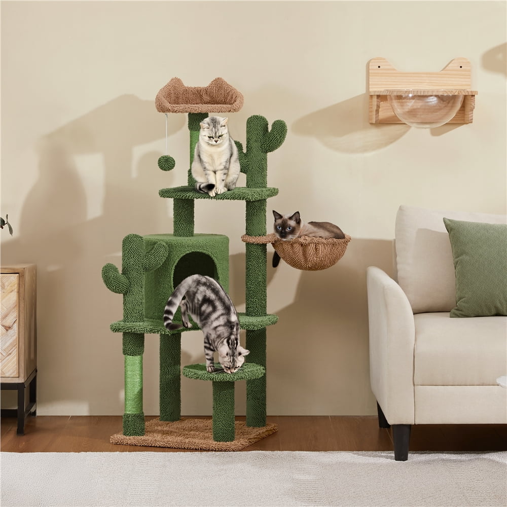 Yaheetech 53.1'' H Cat Tree Condo with Scratching Posts & Hanging Ball, Green/Brown