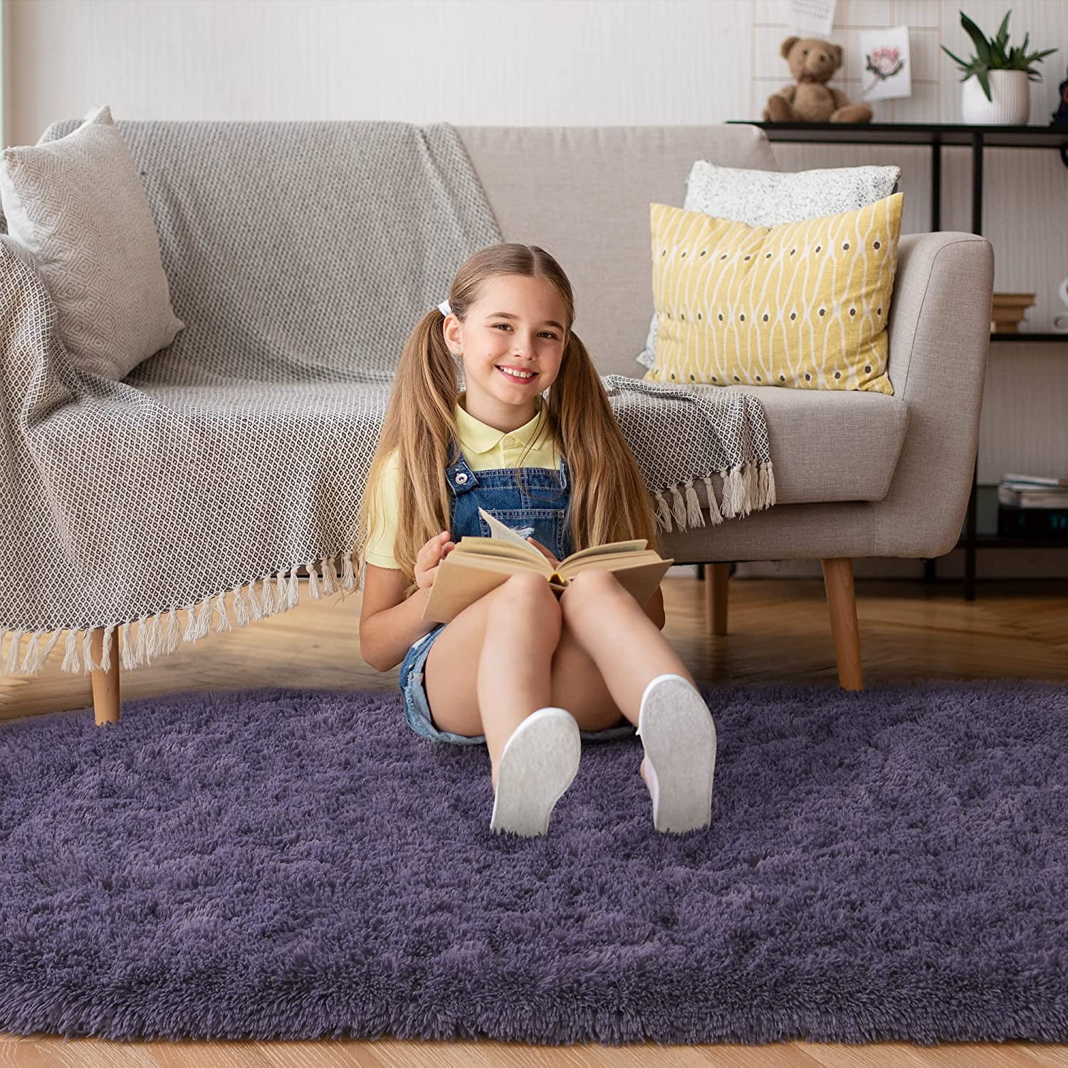 Arogan Ultra Soft Fluffy Bedroom Rugs For Kids,2.6'x5.3',Grey Purple
