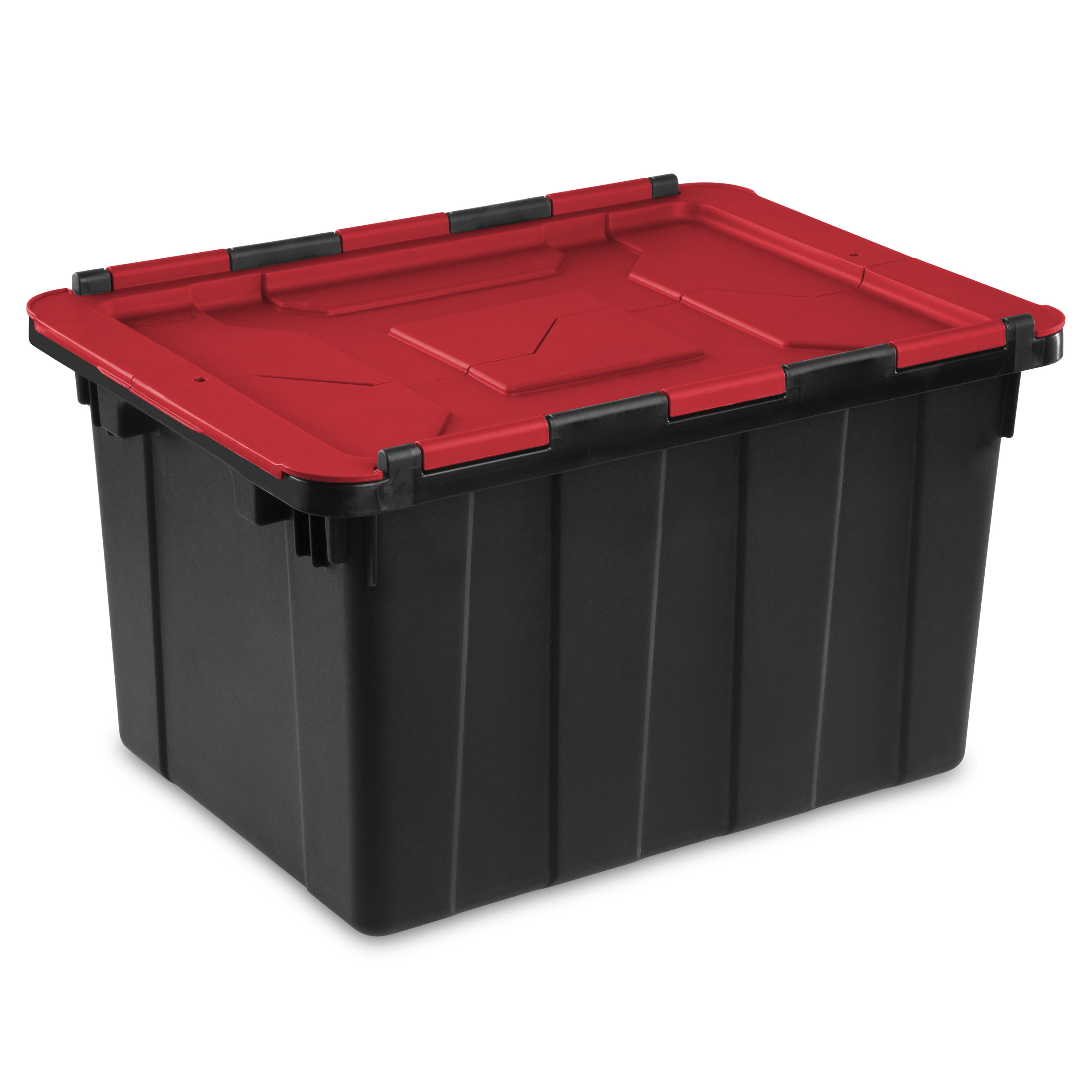  12 Gallon Heavy-Duty Flip Tote Storage Container (PACK OF 4) -  Red, Commercial Flip Top Tote, Industrial Plastic Storage Tote - 21 in. L x  15 in. W x 12in.
