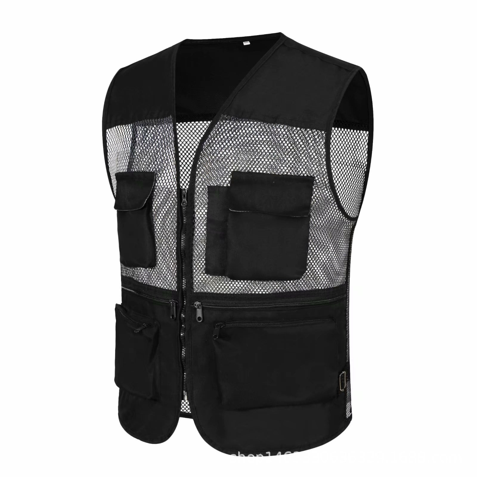 Gilet Homme Sans Manches, Style Cargo Avec Pleins De Poches – Idéal Pêche, Rando, Travail – Noir