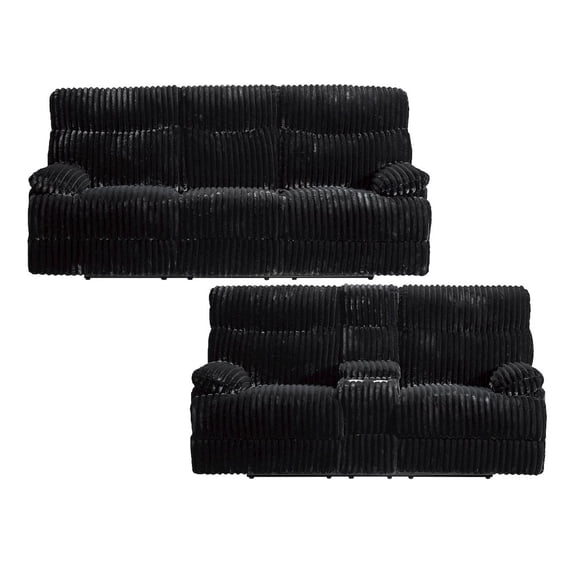 Merrick 2PC Living Room Set in Masis Black Sofa and Loveseat