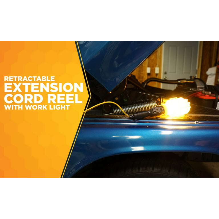 Designers Edge E216 20' Yellow Retractable Cord Reel with Handheld Work  Lights 