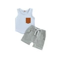 thumbnail image 1 of xiaxaixu Kid Boys Clothes, Sleeveless Round Neck Chest Pocket Vest Tops + Drawstring Short Pants Outfit, 1 of 7