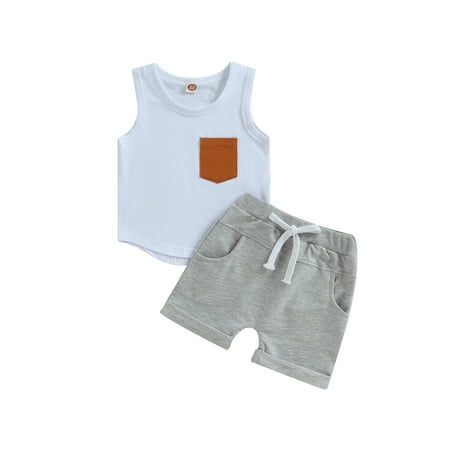 

IZhansean 2Pcs Toddler Baby Boy Summer Clothes Sleeveless Tank Tops and Drawstring Shorts Outfits White 2-3 Years