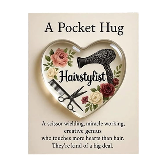 Hairstylist Pocket Hug Heart Keepsake with Matching Greeting Card, Floral & Salon tool Themed token, Appreciation Gifts for Hairdressers, Beauticians, Friends, and Family for