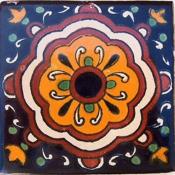 6x6 Full Concha Flower Talavera Mexican Tile, Set of 4 pcs