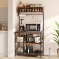thumbnail image 1 of Bestier Bakers Rack with Power Outlet, Coffee Bar with Wire Basket, Kitchen Microwave Stand with 10 Hooks, Rustic Brown, 1 of 6