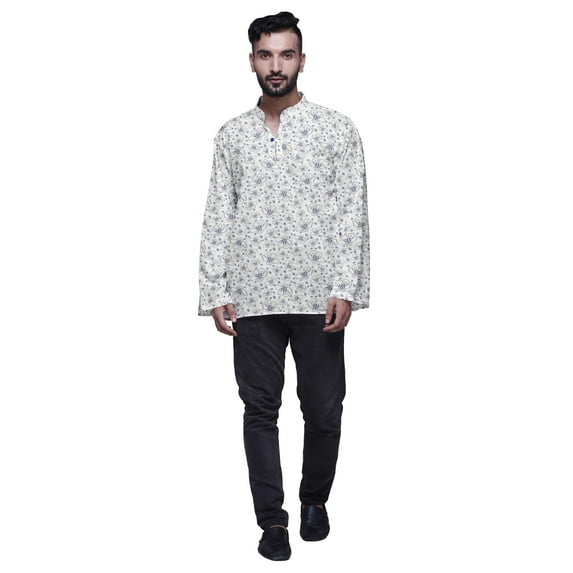 Atasi Mandarin Collar Printed Cotton Traditional Kurta For Men Casual Shirt