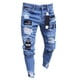 thumbnail image 1 of Pantalones vaqueros elásticos rasgados ajustados con bordado de motorista para hombre Tan Jianjun unisex, 1 of 2