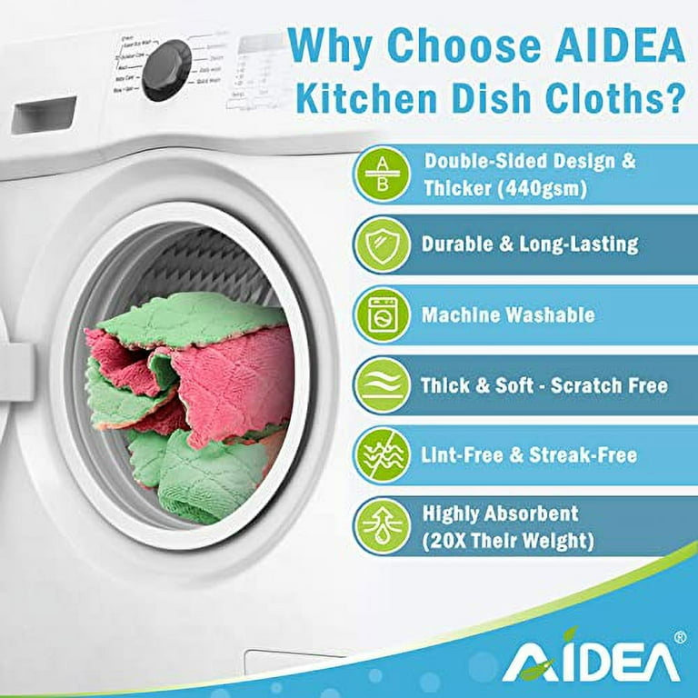 AIDEA Kitchen Dish Cloth - 12 Pack, Super Absorbent Coral Fleece Dish  Cloths, No Odor Reusable Dish Rags, Premium Microfiber Cleaning Cloths,  Nonstick