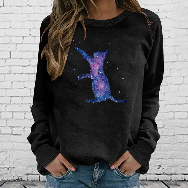 RQYYD Womens Funny Crewneck Sweatshirts Cute Cats Graphic Long