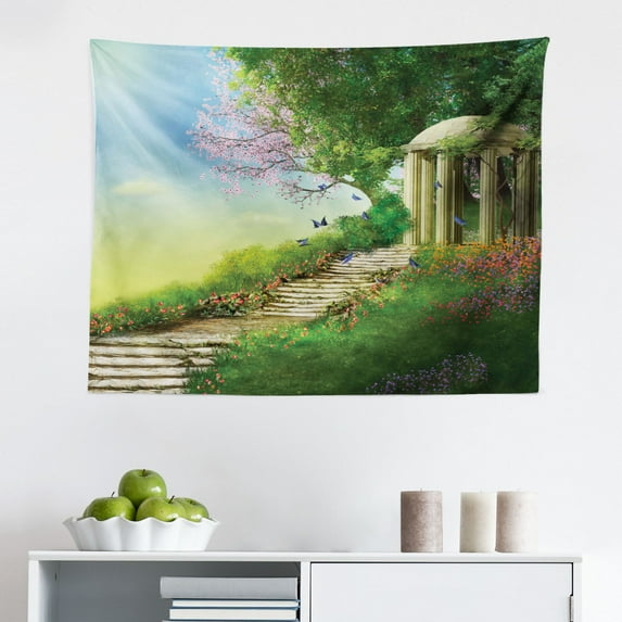 Abstract Tapestry, Watercolor Style Ombre Effect Hand Drawn Brush Strokes in Warm Tones, Fabric Wall Hanging Decor for Bedroom Living Room Dorm, 2 Sizes, Purple Orange and Yellow, by Ambesonne