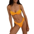 thumbnail image 2 of Women Swim Bikini Suit, Solid Color Pleated Sleeveless Bra+ Shorts Briefs Swimwear Swimsuit, 2 of 5