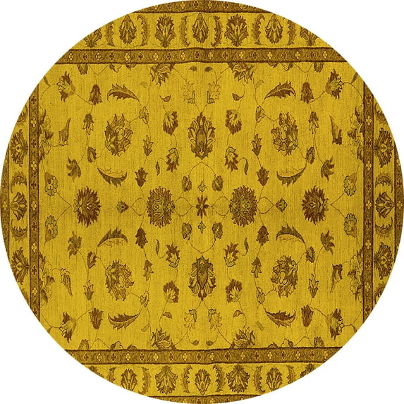 Ahgly Company Machine Washable Indoor Round Oriental Yellow Industrial Area Rugs, 4' Round