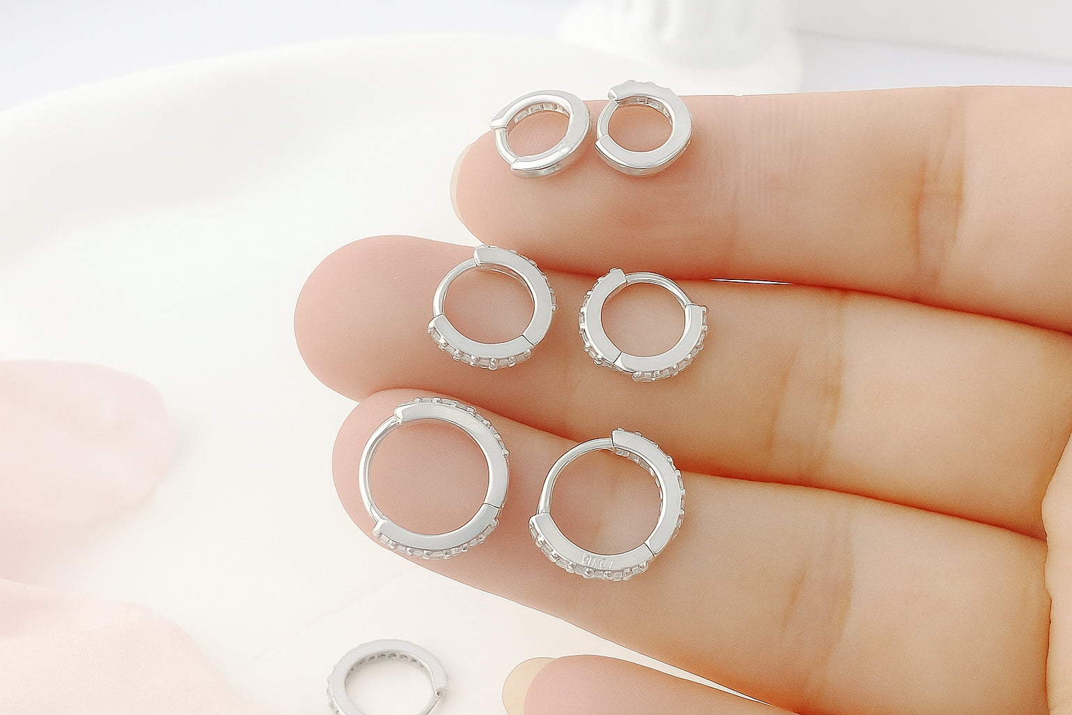 RYSKYJEWELRY Huggie Earrings, 925 Sterling Silver, 10 CZ Diamonds