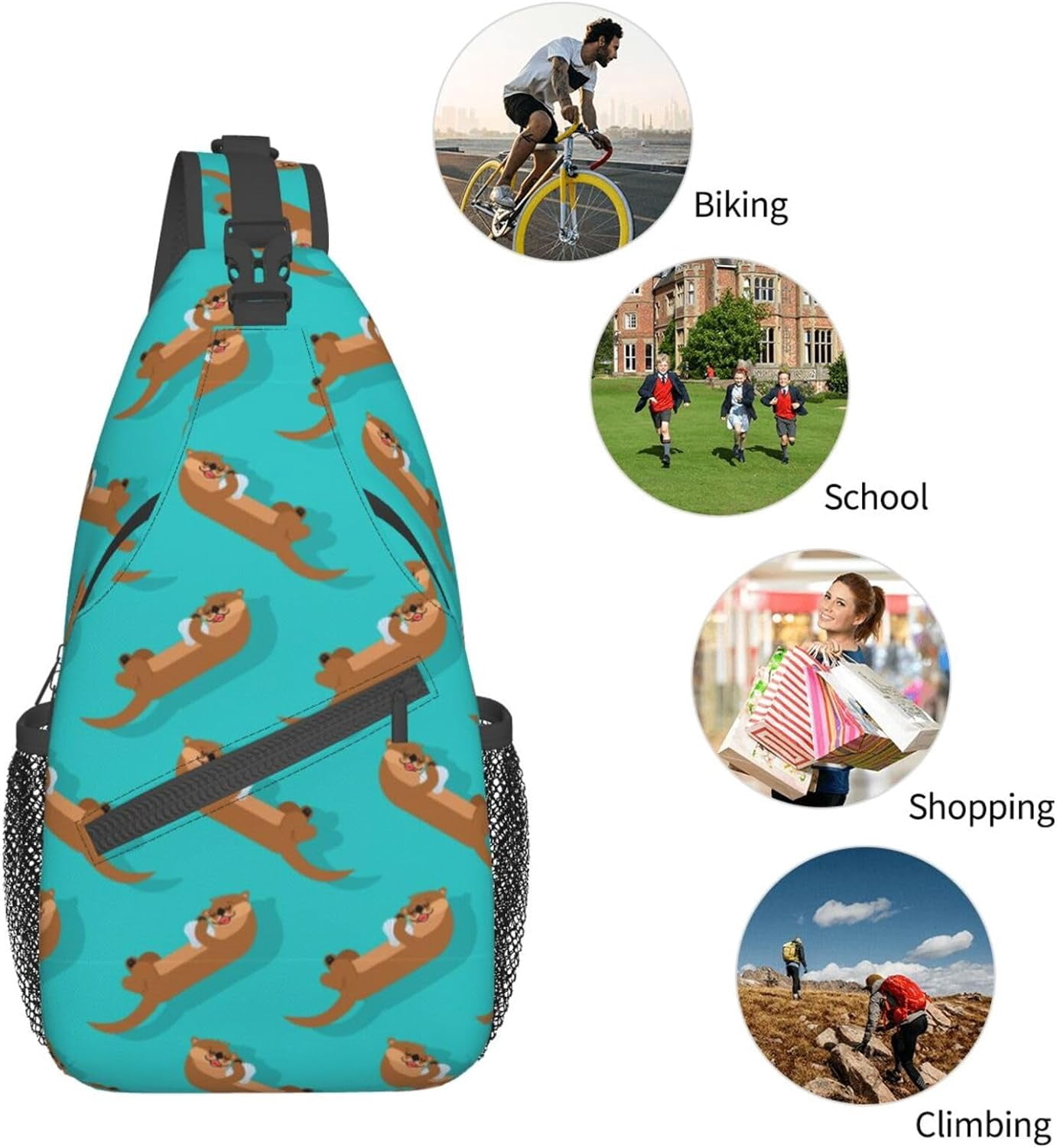 Cute Otter Animal Pattern Sling Bag Crossbody Hiking Travel Chest Bags Backpack Shoulder Daypack for Women Men