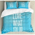 thumbnail image 1 of Love What You Do Duvet Cover Set King Size, Modern Design Words in Rectangular Frame Polygonal Mountains Background, Decorative 3 Piece Bedding Set with 2 Pillow Shams, Blue White, by Ambesonne, 1 of 3