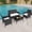Black rattan/creamy-white cushion, variant on 4-Piece Patio Bar Set, Wicker Rattan Outdoor Bistro Conversation Set with Cushioned Loveseat, 2 Chairs, and Glass Coffee Table, All-Weather for Porch, Backyard, Black Rattan, Creamy-White Cushion