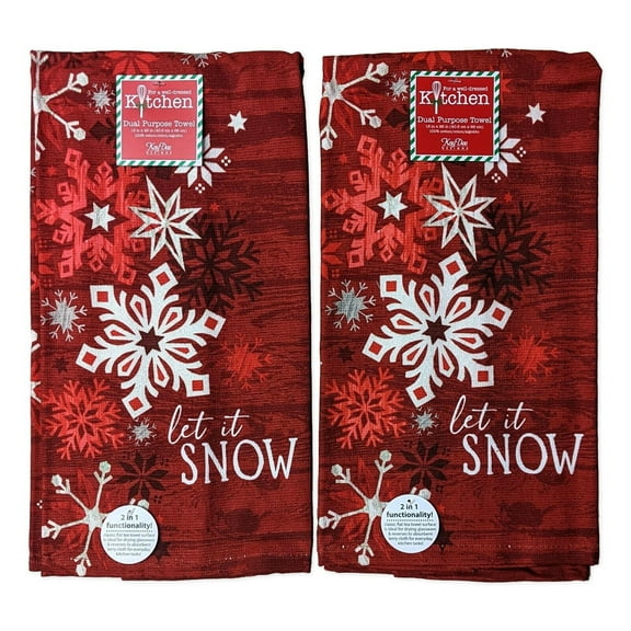 Set of 2 LET IT SNOW Glittery Snowflake Terry Kitchen Towels by Kay Dee Designs