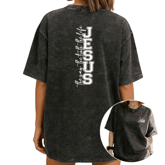 UNISHE Women's "Jesus The Way The Truth The Life" John 14:6 Vintage Washed T-Shirt Short Sleeve Distressed Relaxed Fit Tee