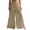 Khaki, variant on Womens Cotton Pleated Patchwork Wide Leg Linen Pants High Elastic Waist Boho Casual Vacation Flowy Pants White M