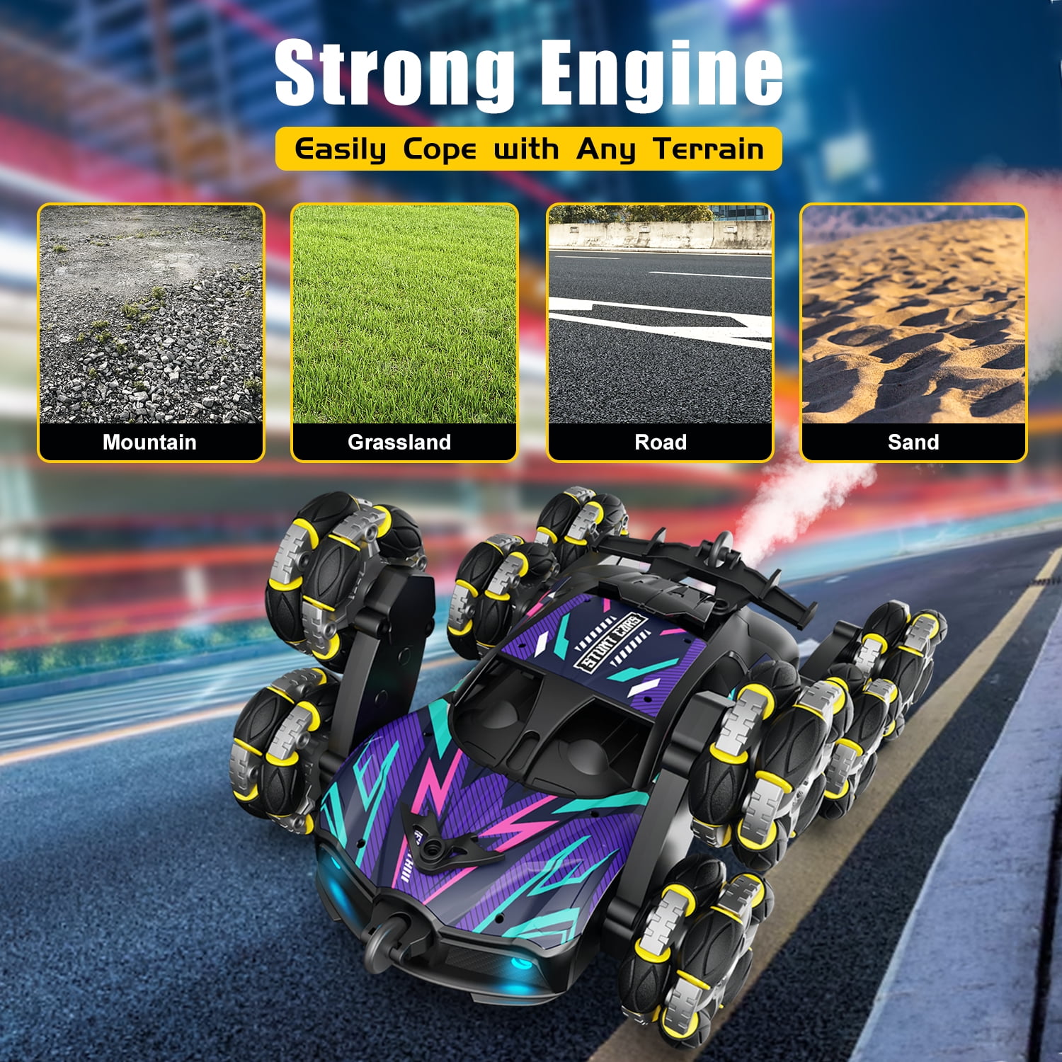 Remote Control Cars, 8WD RC Cars Toys for 7 8 9 10 11 12 Year Old Boys Toy, 2.4Ghz Fast Stunt, Transform Drift Stunt Cars for Age 8-12 Outdoor Toys, w/Light & Smoke, Perfect Birthday Gift