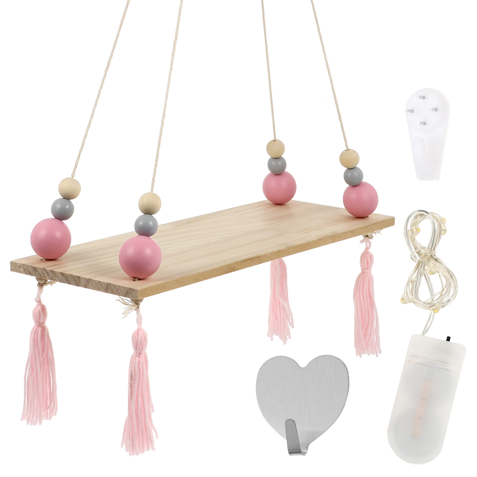 Wall Shelves Nordic Wood Wall Shelves Organizer with Pink Beads and