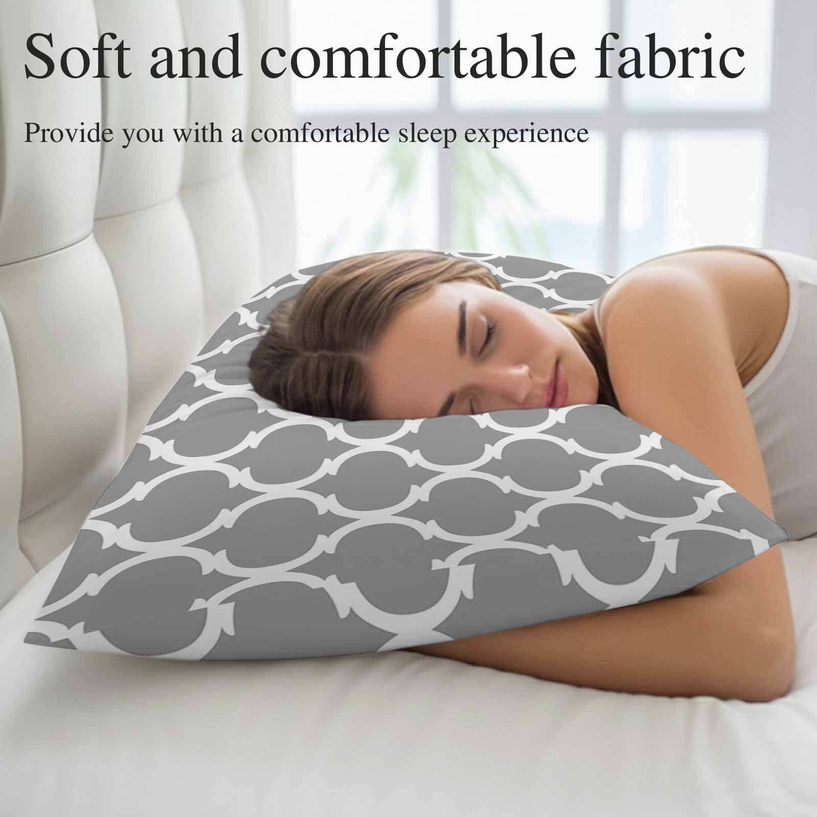 Grey Morocco Plaid, Body Pillow Cover, Pillowcase Protectors with Zipper, Breathable Decorative Throw Pillow Case Cover, Abstract Pillow Shams for Couch Sofa 24x36Inch