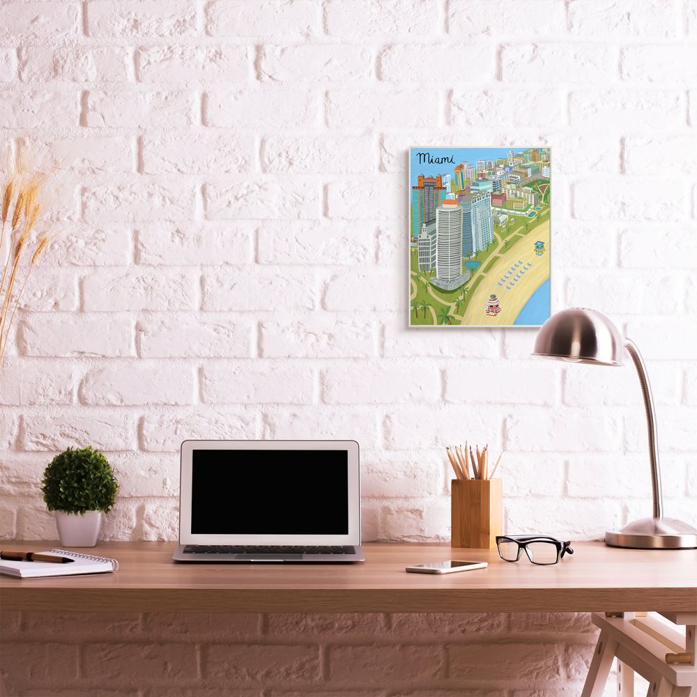 Stupell Industries Colorful Miami City Beach Landmarks Florida Architecture Wall Plaque Design by Carla Daly, 13" x 19"