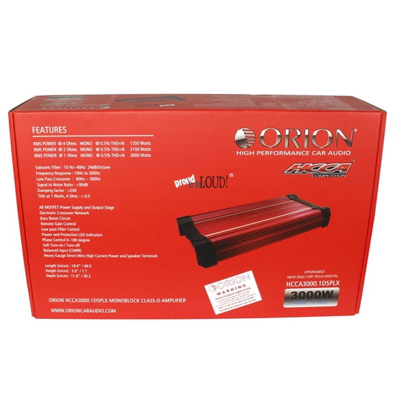 Orion HCCA3000.1DSPLX 1-CH Monoblock 3000W RMS Class-D Car Audio Amplifier