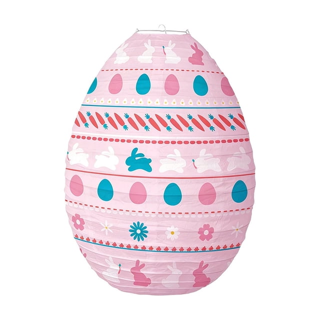 Pink Easter Paper Lantern Decor, Rabbit Chick Egg Pattern Hanging Lanterns, Party Backdrop Wall Decoration, Set Of 5 Assorted Designs For Indoor Outdoor