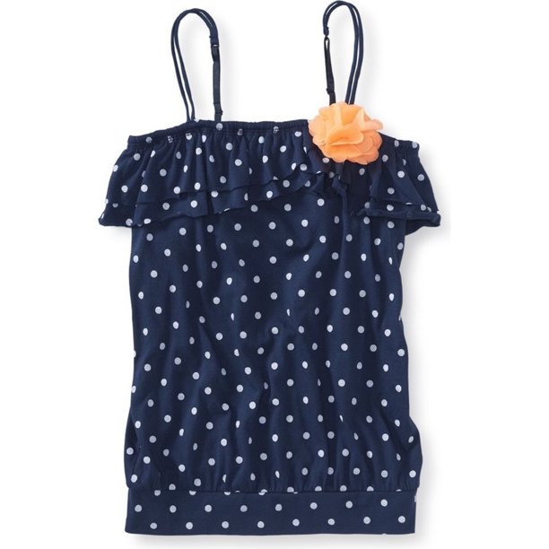 Aeropostale - Camiseta sin mangas con lunares para mujer, azul, grande