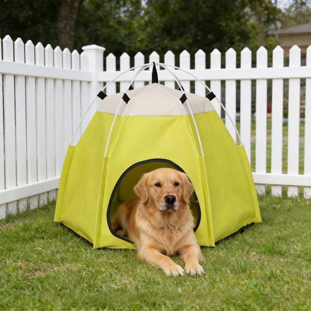 Tienda para mascotas hexagonal para acampar al aire libre, viajes, impermeable, resistente a desgarros, refugio portátil plegable para perros y gatos, cama ligera para mascotas para playa y jardín
