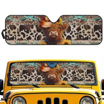 Uorisanigo Car Sun Shade Windshield Sunshade Heat Shield Sunshade Retro Aztec Highland Cow Print Sun Visor Mat Compatible with JK JKU TJ 2 Door / 4 Door(52.95x16.14nches)
