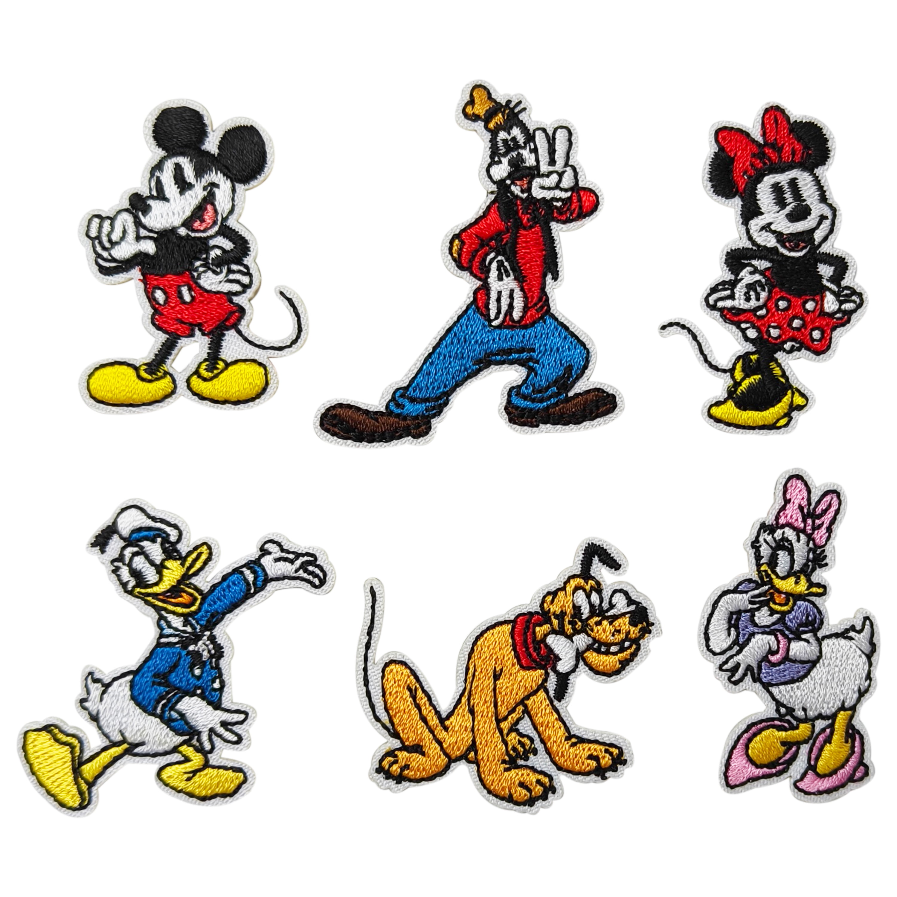 6PK Disney (Mickey Mouse, Minnie Mouse, Donald Duck, Daisy Duck, Goofy, Pluto) Embroidered Iron-On Applique Patches