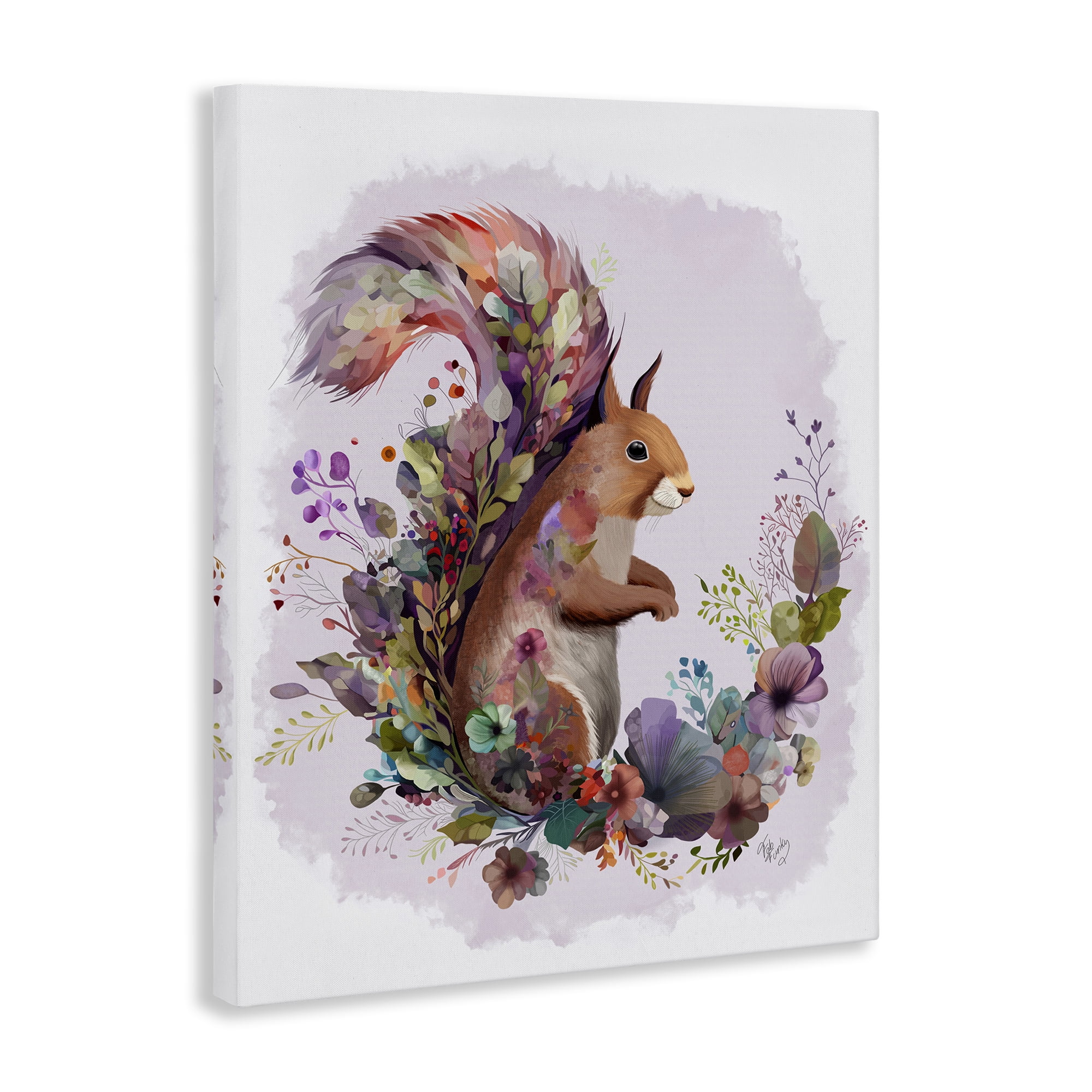 Stupell Industries Squirrel & Floral Garland Animals & Insects Painting Gallery Wrapped Canvas Art Print Wall Art, 36 x 48