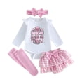 thumbnail image 2 of TrendOFT Baby Girl Easter Outfit Long Sleeve Romper Cute Plaid Tiered Dress With Headband And Socks 4 Piece Easter Outfits Set White 6-12 Months, 2 of 8