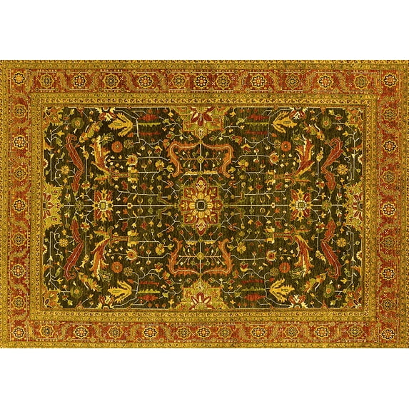 Ahgly Company Machine Washable Indoor Rectangle Oriental Yellow Industrial Area Rugs, 6' x 9'