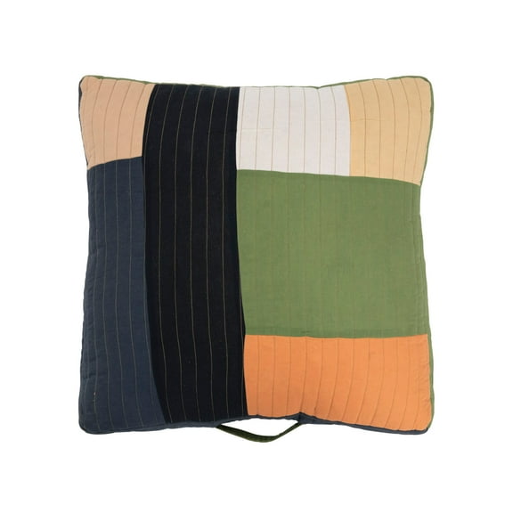 Creative Co-Op Recycled Quilted Cotton Patchwork Pouf with Handle