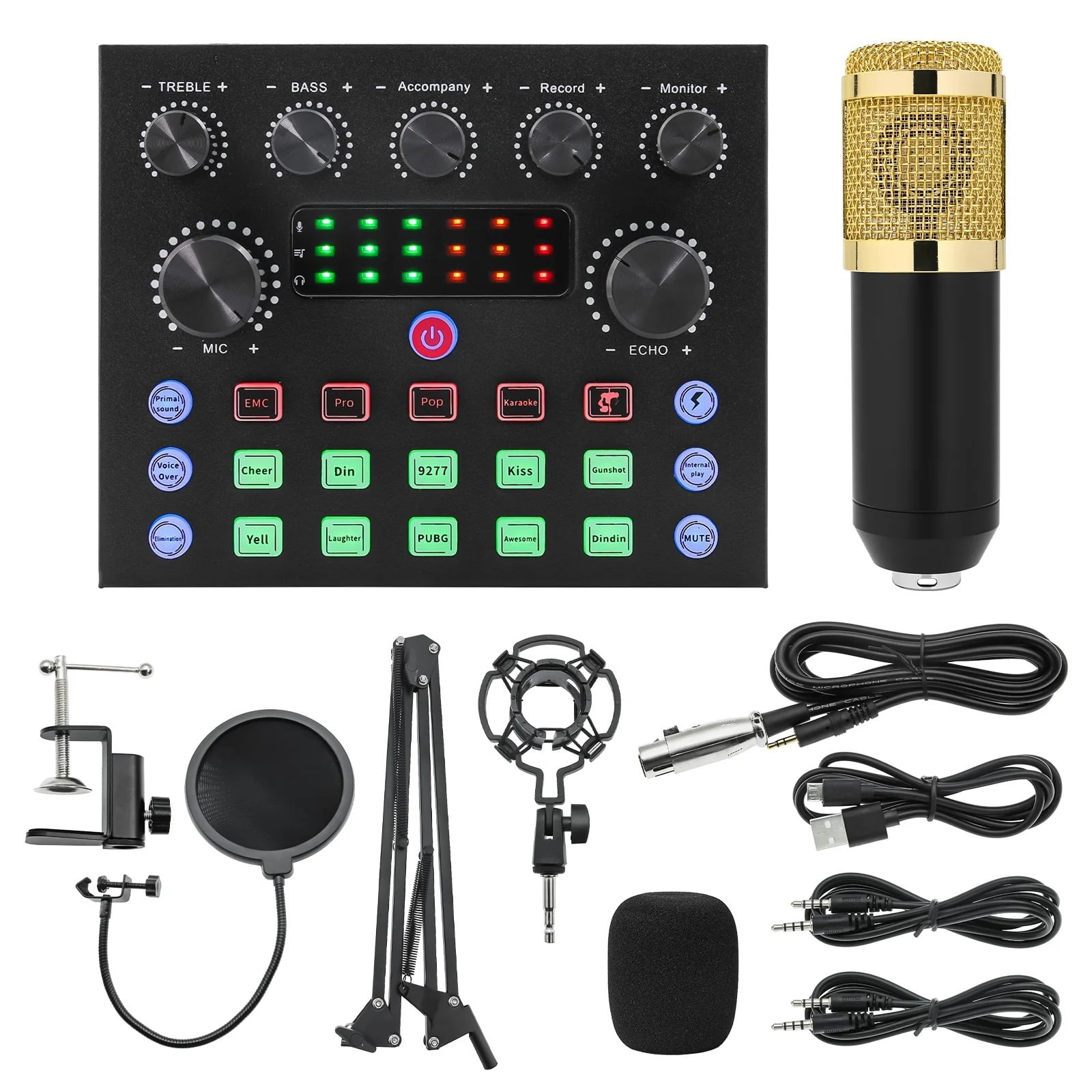 Portable Audio Device V8S Audio Mixer External Sound Card with 10 Sound Effect For Live Streaming PC Computer Phone Broadcasting ,Precision Control